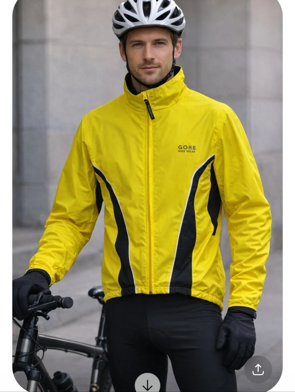 Gore Bike Wear Windstopper Biking Jacket Men Size Small Yellow Zip off Sleeves